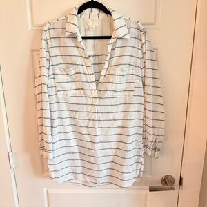 H&M Striped White and Blue Women's Tunic Top Size 6